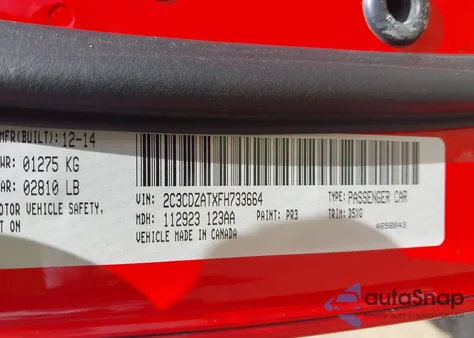 2015 Dodge Challenger Sxt from USA, damaged, VIN 2C3CDZATXFH733664